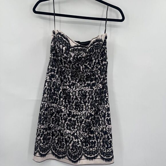 Tibi New York Black White Strapless Silk Blend Lace Cocktail Mini Dress Size 2 - Picture 1 of 10